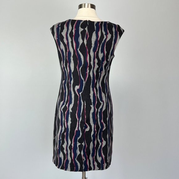Trina Turk Womens Sheath Dress Gray Black Blue Abstract Stripe Cap Sleeve size 8 - Picture 7 of 12